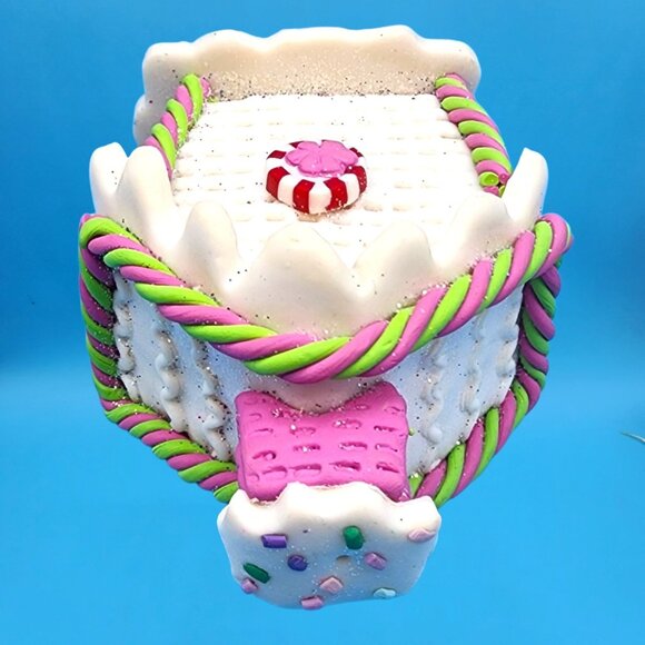 Gingerbread House Ornament Pink White Peppermint Candy Fake Bake Christmas Faux - Picture 6 of 8